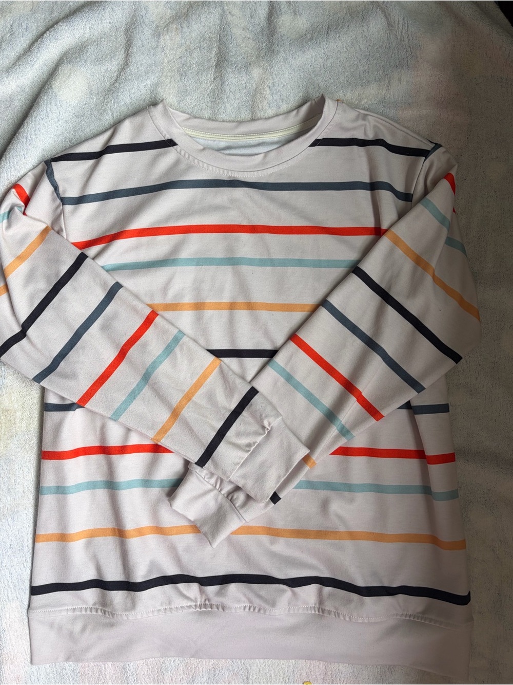 Amazon White Long Sleeve Tee with Multicolor Stripes